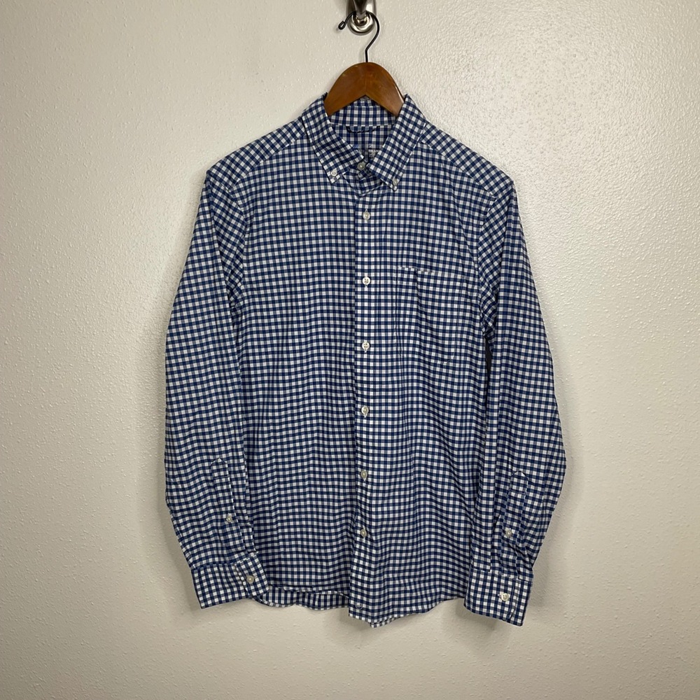Vineyard Vines Blue Gingham On The Go Performance Long Sleeve Shirt Size Small